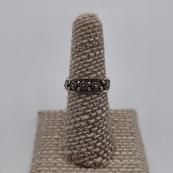 Size 7 Sterling Silver Tarnished Mexico Flower Style Ring A2536 - Picture 1 of 8